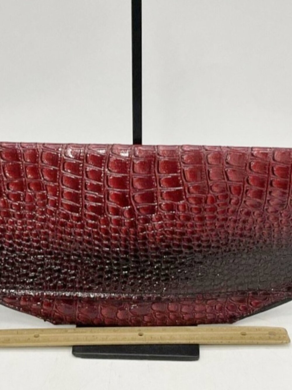 Red Ombre Faux Crocodile Leather Long Clutch Purse handbag